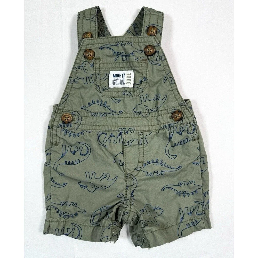 JUST ONE YOU Made‎ By Carters Newborn Dinosaur Print Short Overalls Size NB